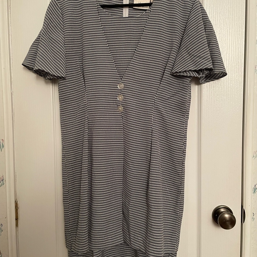 Classic Navy and White Checkered Midi Dress